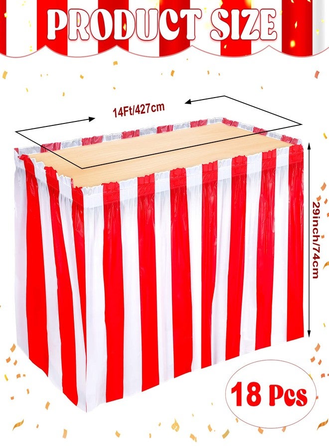 Oudain 18 Pieces Table Skirt Red and White Striped Table Skirts Disposable Carnival Decorations Circus Party Decorations for Carnival Circus Wedding Baby Shower Party Supplies, 29 Inch x 14 ft - Image 2